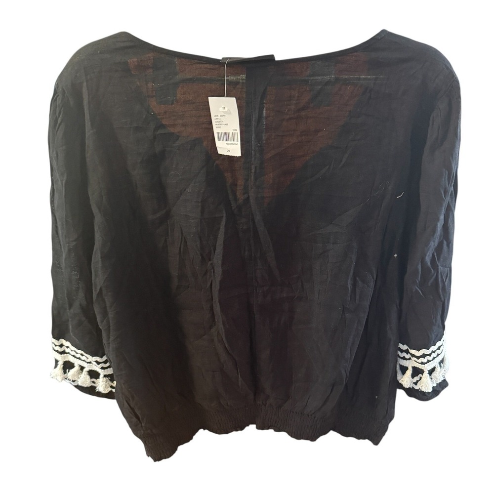 Lane Bryant Black Embroidered Tassel Blouse Size 20 V Neck NWT Boho Fringe - Picture 8 of 9